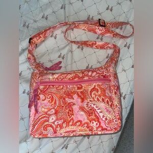 Pink and orange Vera Bradley crossbody bag with adjustable strap